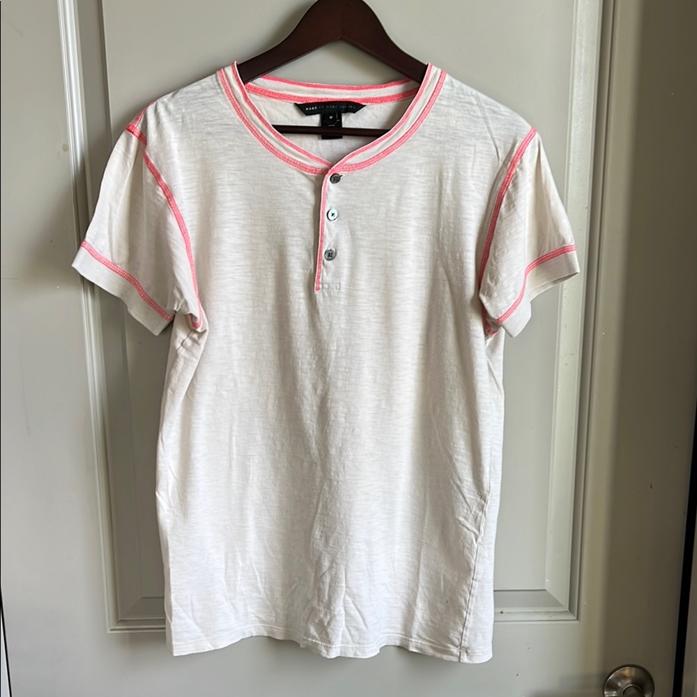 Marc by Marc Jacobs Men’s Cream and Hot Pink Men's Shirt Size Medium